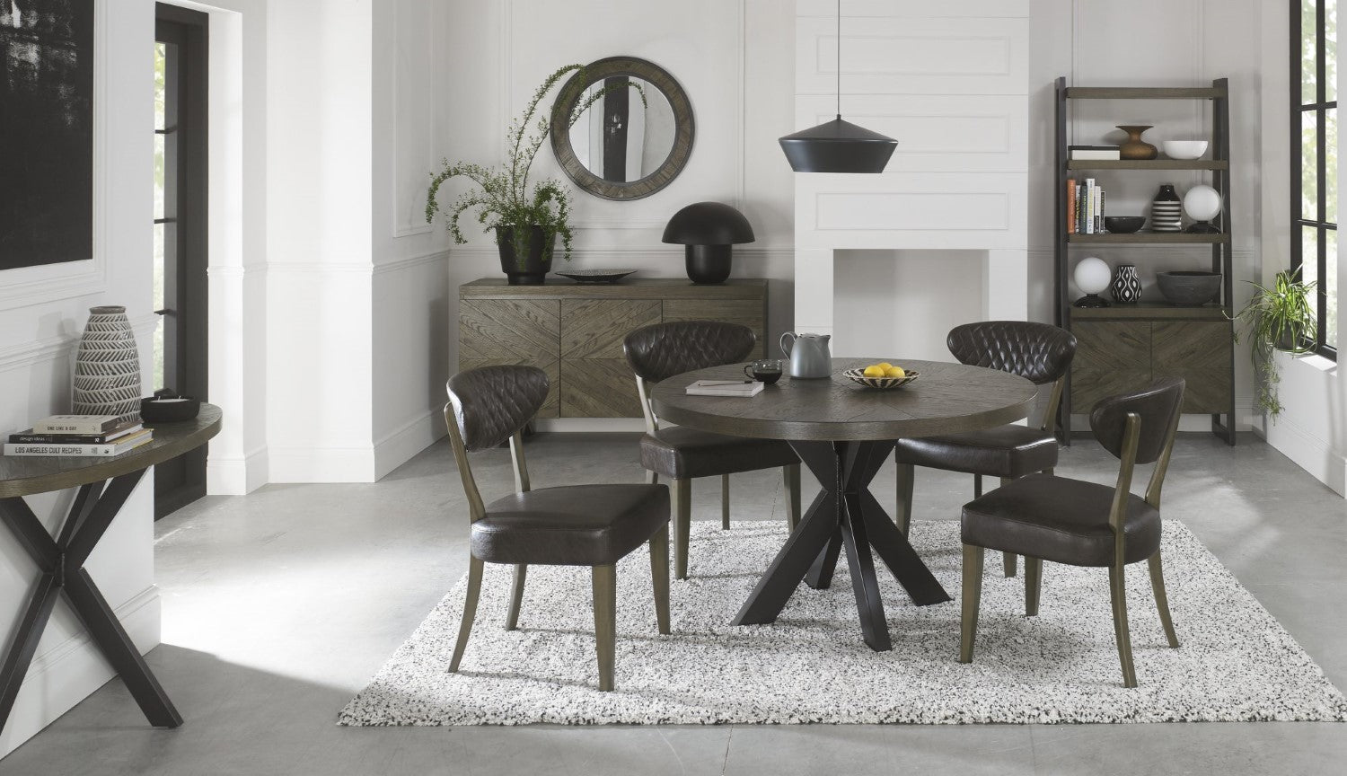 Oak Dark Grey Vintage Leather Dining Chair - Home Furniture Interiors