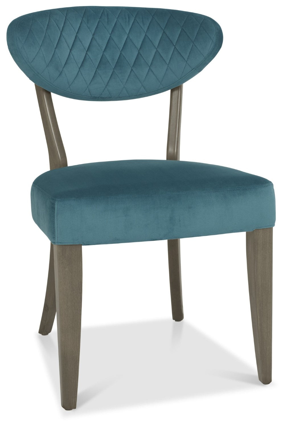Dark Oak Blue Velvet Fabric Diamond Stitched Dining Chair - Home Furniture Interiors
