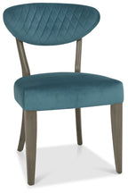 Dark Oak Blue Velvet Fabric Diamond Stitched Dining Chair - Home Furniture Interiors