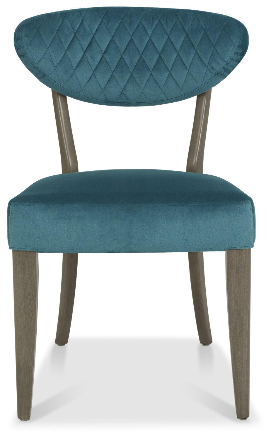 Dark Oak Blue Velvet Fabric Diamond Stitched Dining Chair - Home Furniture Interiors