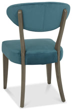 Dark Oak Blue Velvet Fabric Diamond Stitched Dining Chair - Home Furniture Interiors