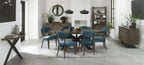 Dark Oak Blue Velvet Fabric Diamond Stitched Dining Chair - Home Furniture Interiors