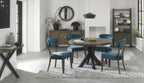 Dark Oak Blue Velvet Fabric Diamond Stitched Dining Chair - Home Furniture Interiors