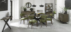 Dark Oak Green Velvet Fabric Diamond Stitched Dining Chair - Home Furniture Interiors