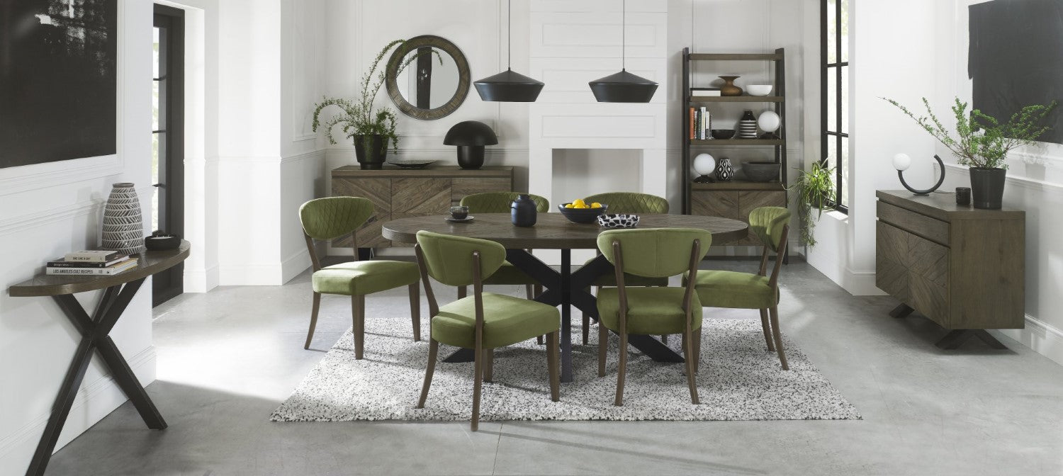 Dark Oak Green Velvet Fabric Diamond Stitched Dining Chair - Home Furniture Interiors