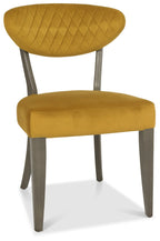 Dark Oak Yellow Velvet Fabric Diamond Stitched Dining Chair - Home Furniture Interiors
