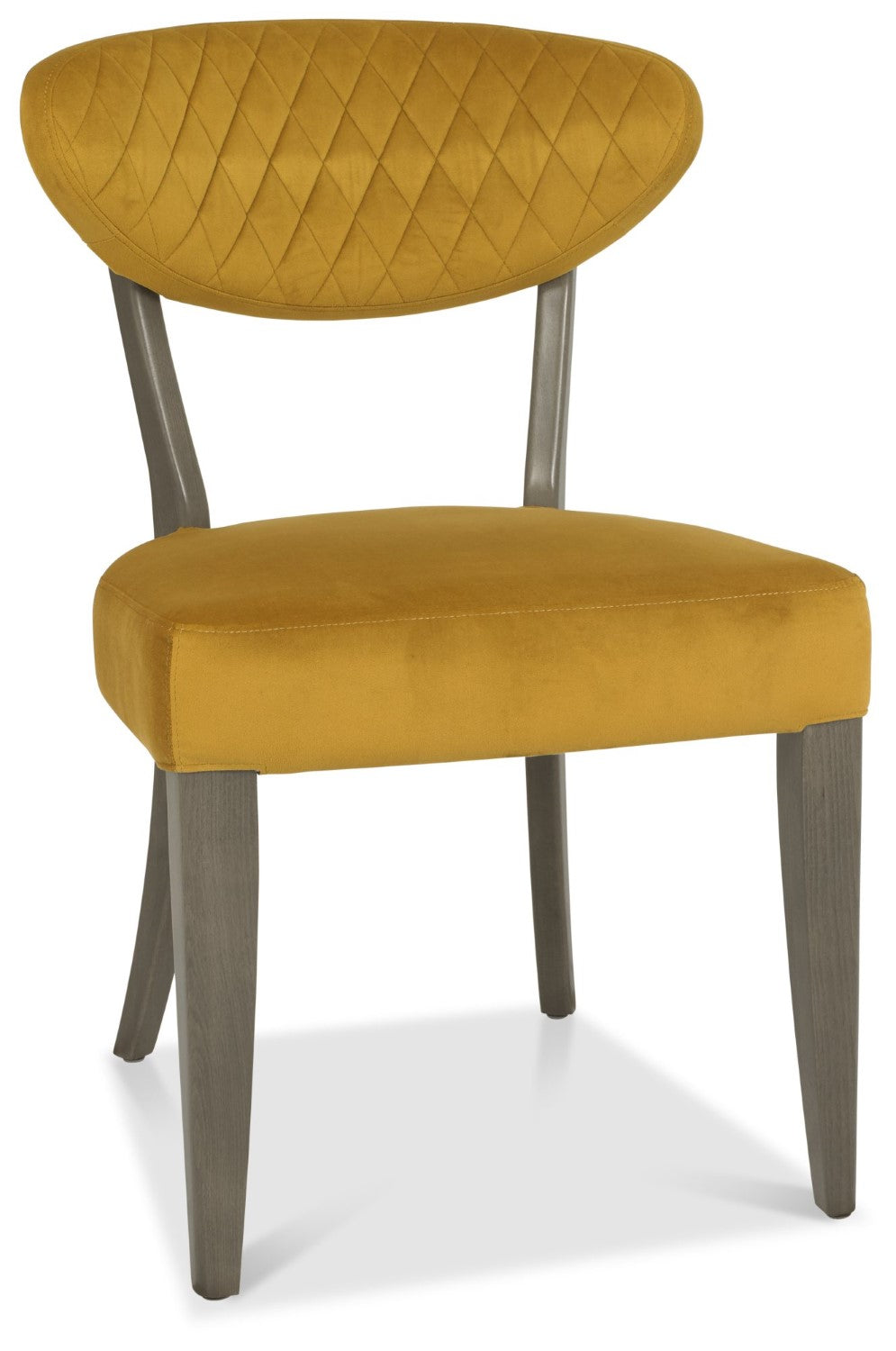 Dark Oak Yellow Velvet Fabric Diamond Stitched Dining Chair - Home Furniture Interiors