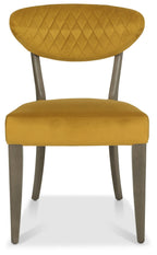 Dark Oak Yellow Velvet Fabric Diamond Stitched Dining Chair - Home Furniture Interiors