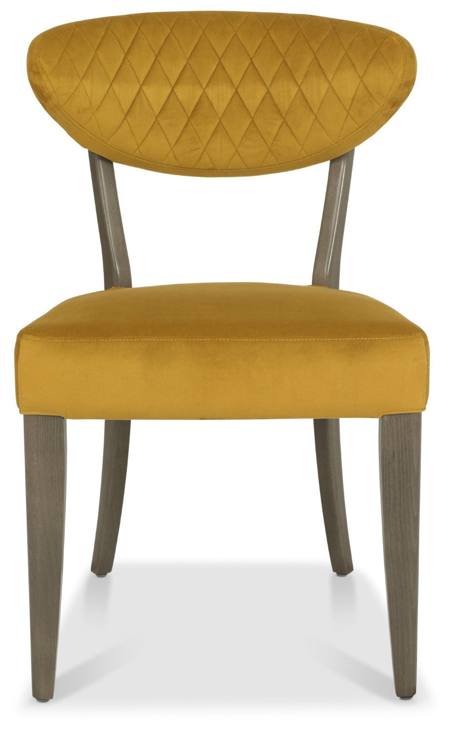 Dark Oak Yellow Velvet Fabric Diamond Stitched Dining Chair - Home Furniture Interiors