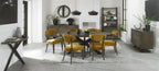 Dark Oak Yellow Velvet Fabric Diamond Stitched Dining Chair - Home Furniture Interiors