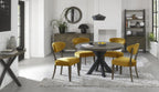 Dark Oak Yellow Velvet Fabric Diamond Stitched Dining Chair - Home Furniture Interiors