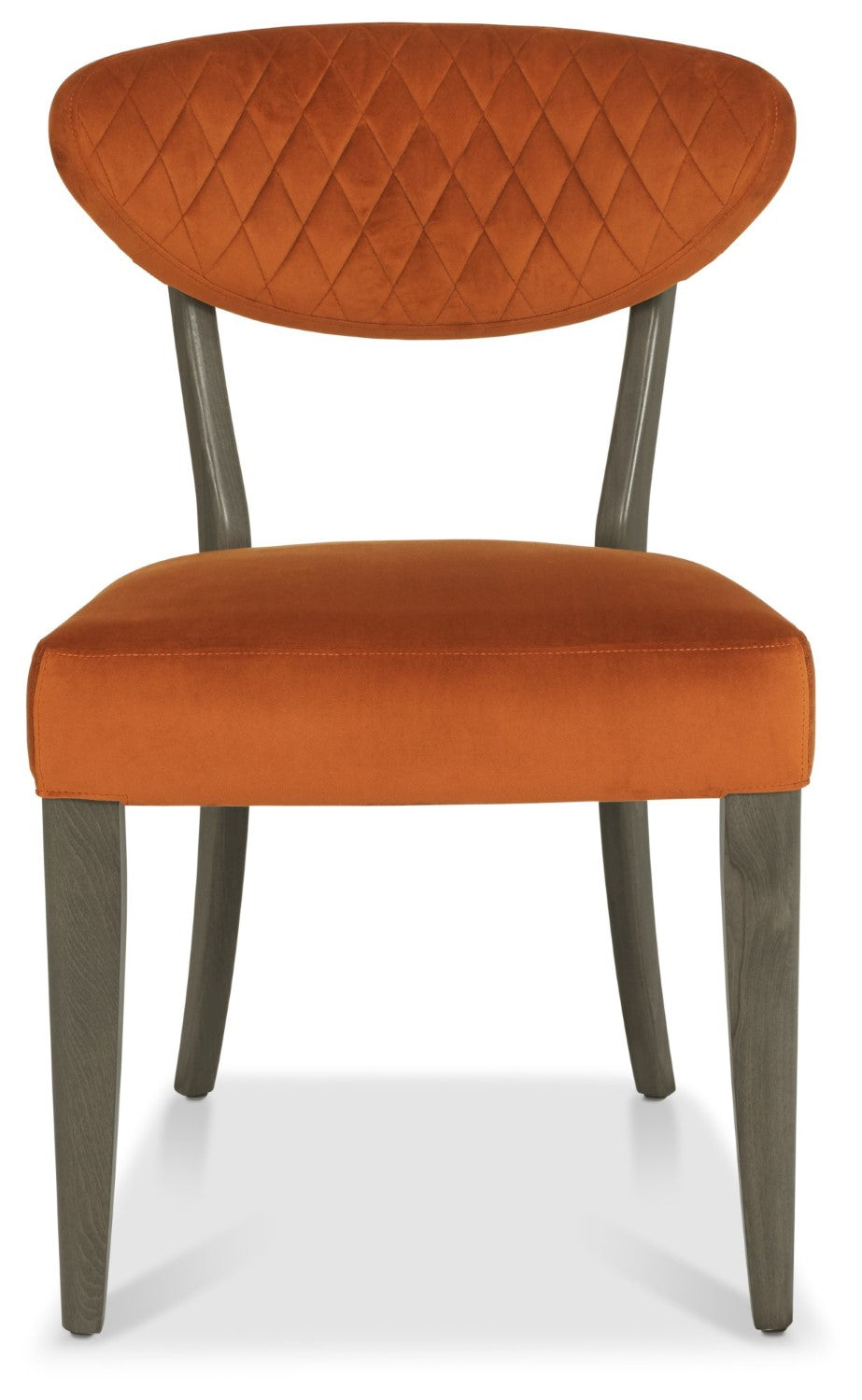 Dark Oak Orange Velvet Fabric Dining Chair Diamond Stitched - Home Furniture Interiors