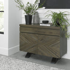 Dark Fumed Oak Chevron 2 Door Sideboard Storage Cabinet