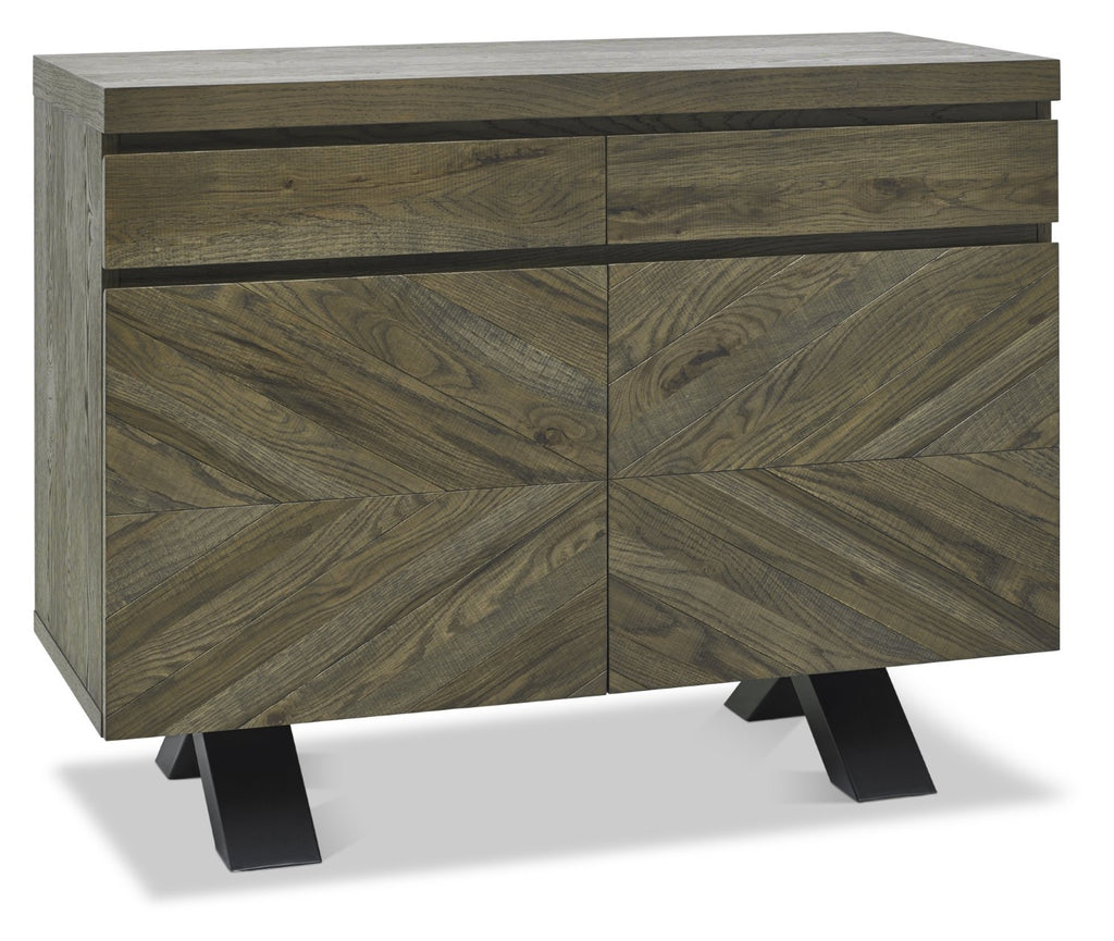 Dark Fumed Oak Chevron 2 Door Sideboard Storage Cabinet - Home Furniture Interiors