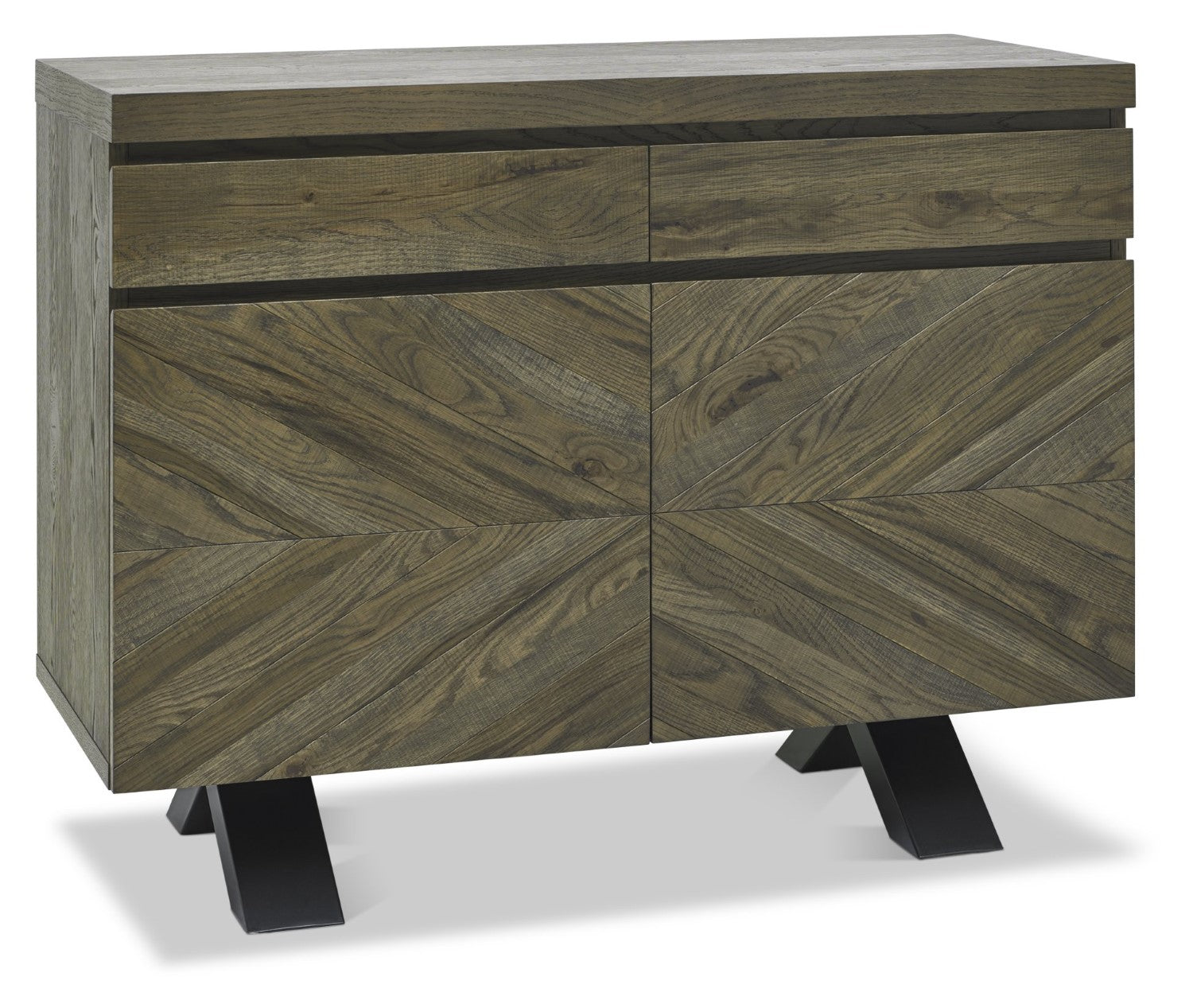 Dark Fumed Oak Chevron 2 Door Sideboard Storage Cabinet - Home Furniture Interiors