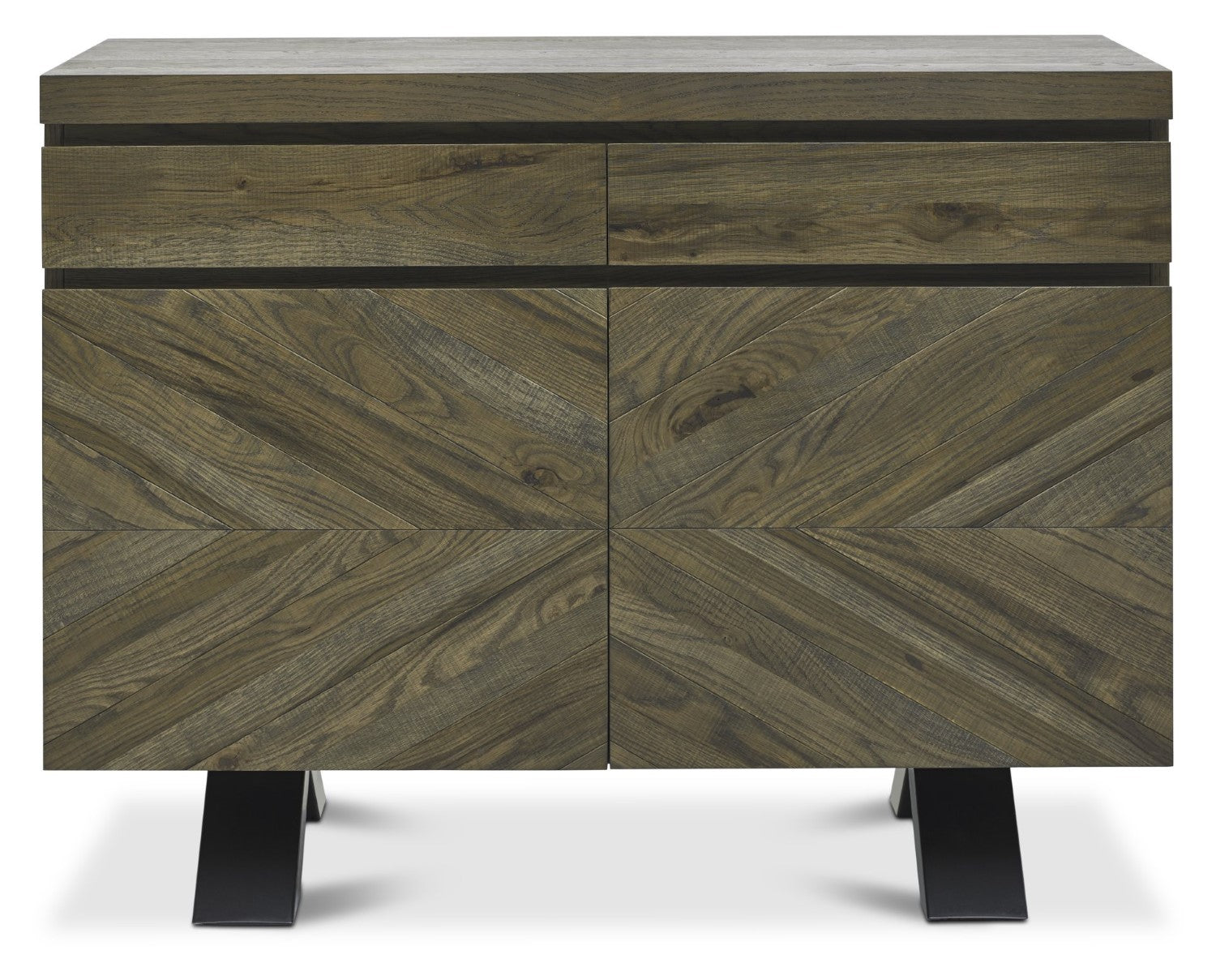 Dark Fumed Oak Chevron 2 Door Sideboard Storage Cabinet - Home Furniture Interiors