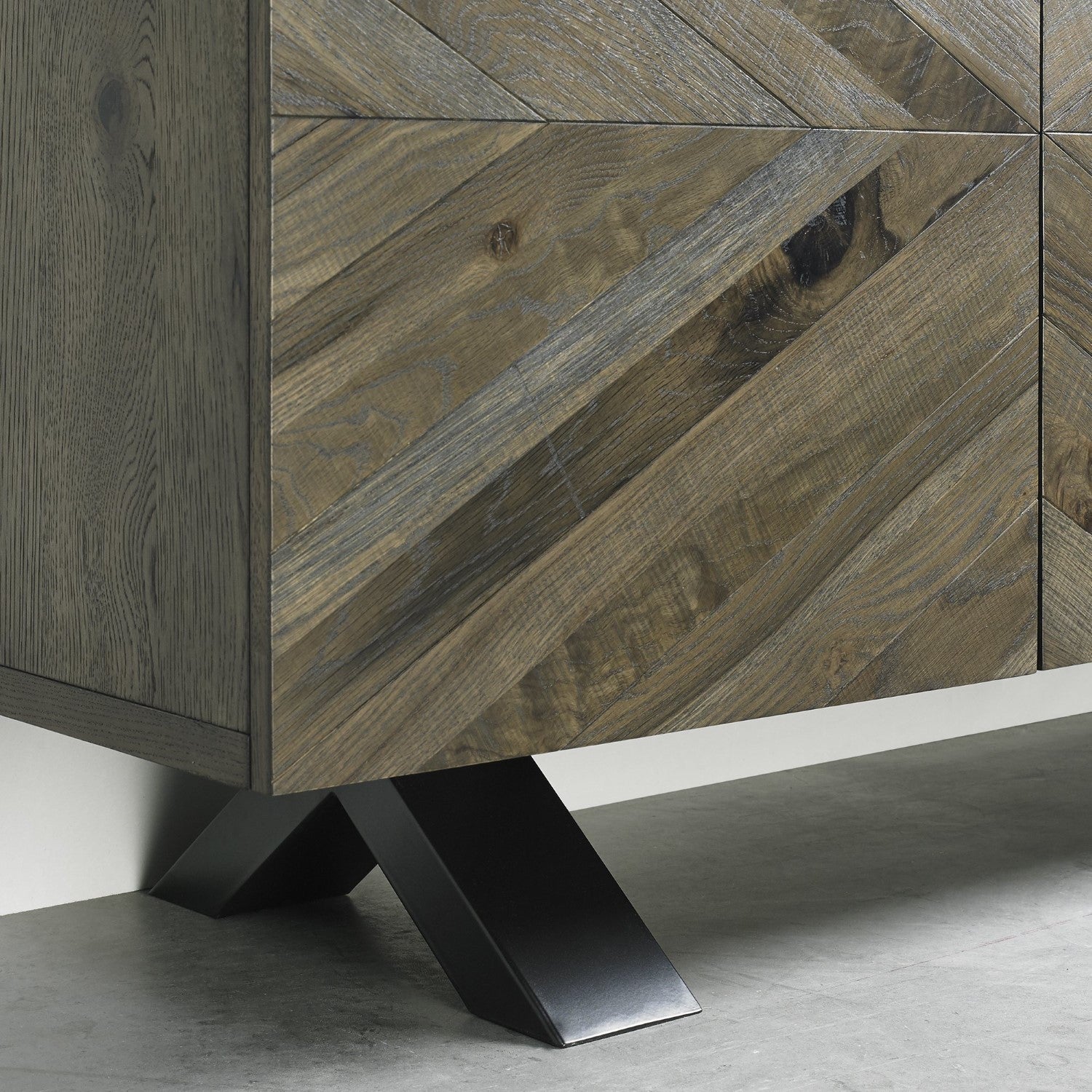 Dark Fumed Oak Chevron 2 Door Sideboard Storage Cabinet - Home Furniture Interiors