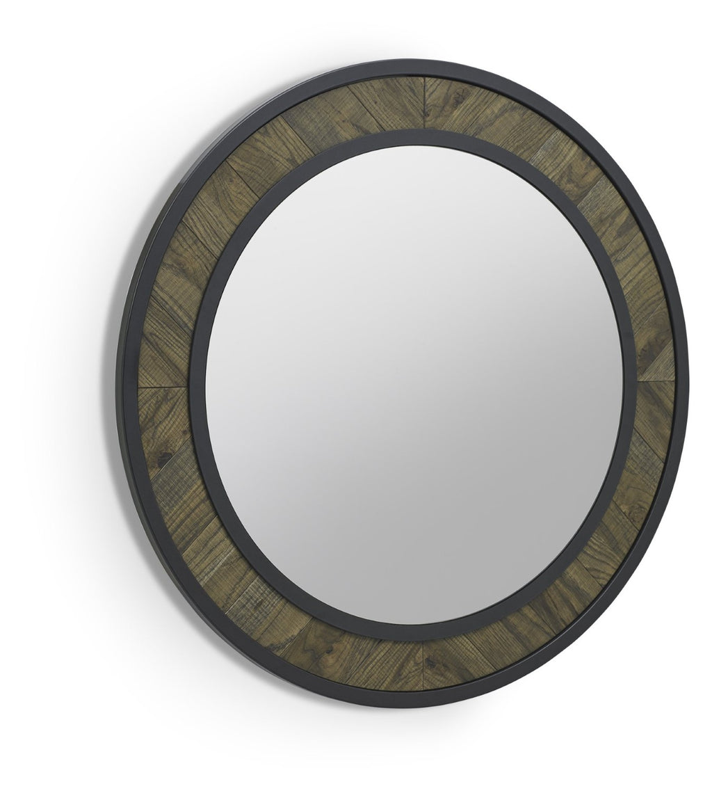 Fumed Oak Round Metal Wall Mirror 80cm Diameter