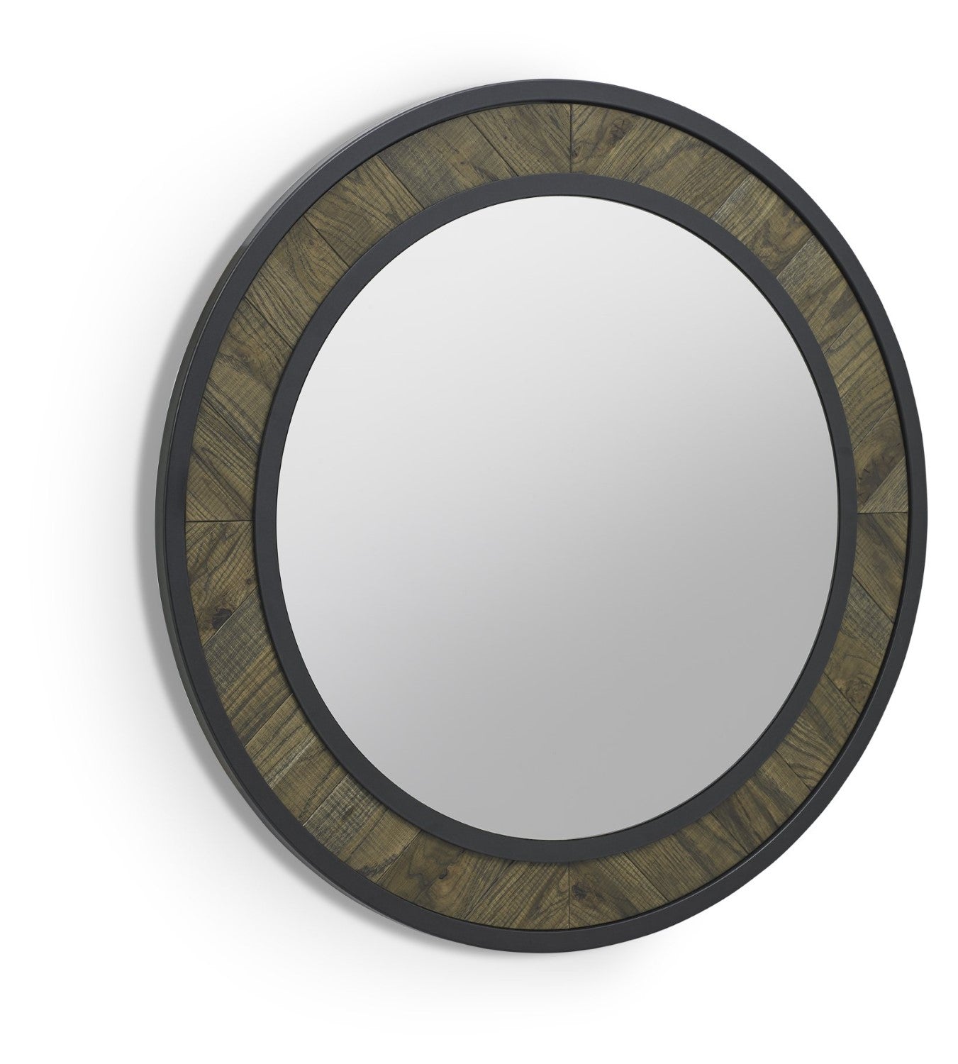 Fumed Oak Round Metal Wall Mirror 80cm Diameter