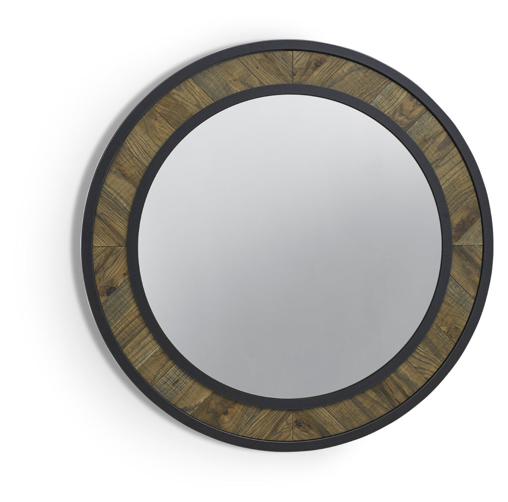 Fumed Oak Round Metal Wall Mirror 80cm Diameter - Home Furniture Interiors
