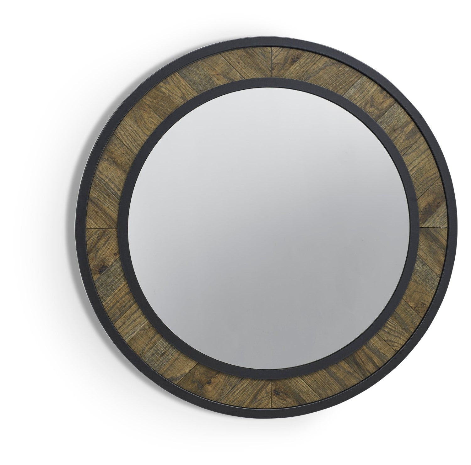 Fumed Oak Round Metal Wall Mirror 80cm Diameter - Home Furniture Interiors