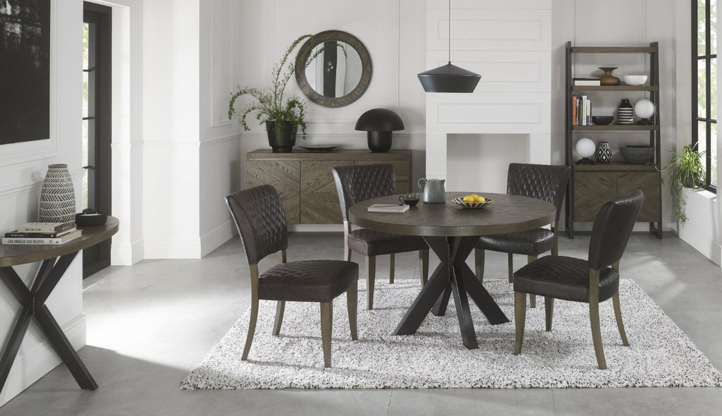 Fumed Oak Round Metal Wall Mirror 80cm Diameter - Home Furniture Interiors