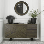 Fumed Dark Oak Wide Sideboard Black Metal Base
