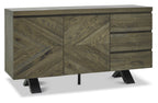 Fumed Dark Oak Wide Sideboard Black Metal Base - Home Furniture Interiors