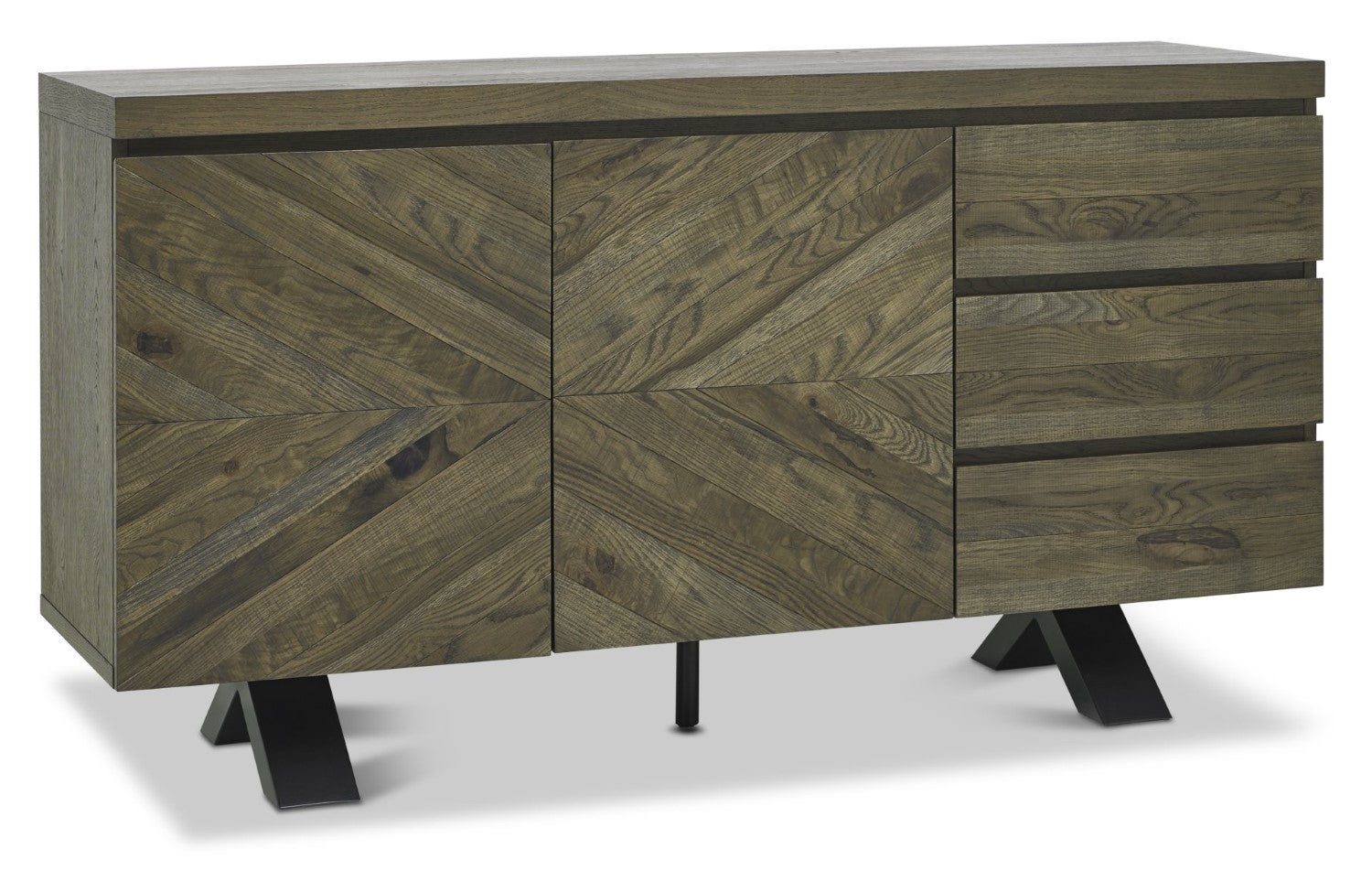 Fumed Dark Oak Wide Sideboard Black Metal Base - Home Furniture Interiors