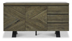 Fumed Dark Oak Wide Sideboard Black Metal Base - Home Furniture Interiors