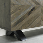 Fumed Dark Oak Wide Sideboard Black Metal Base - Home Furniture Interiors