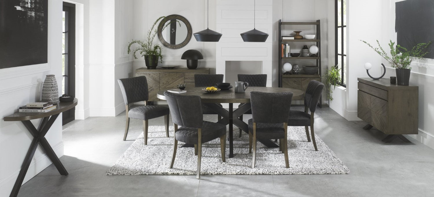Fumed Dark Oak Wide Sideboard Black Metal Base - Home Furniture Interiors