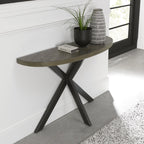 Dark Oak Top Half Circle Console Table Black Metal Legs