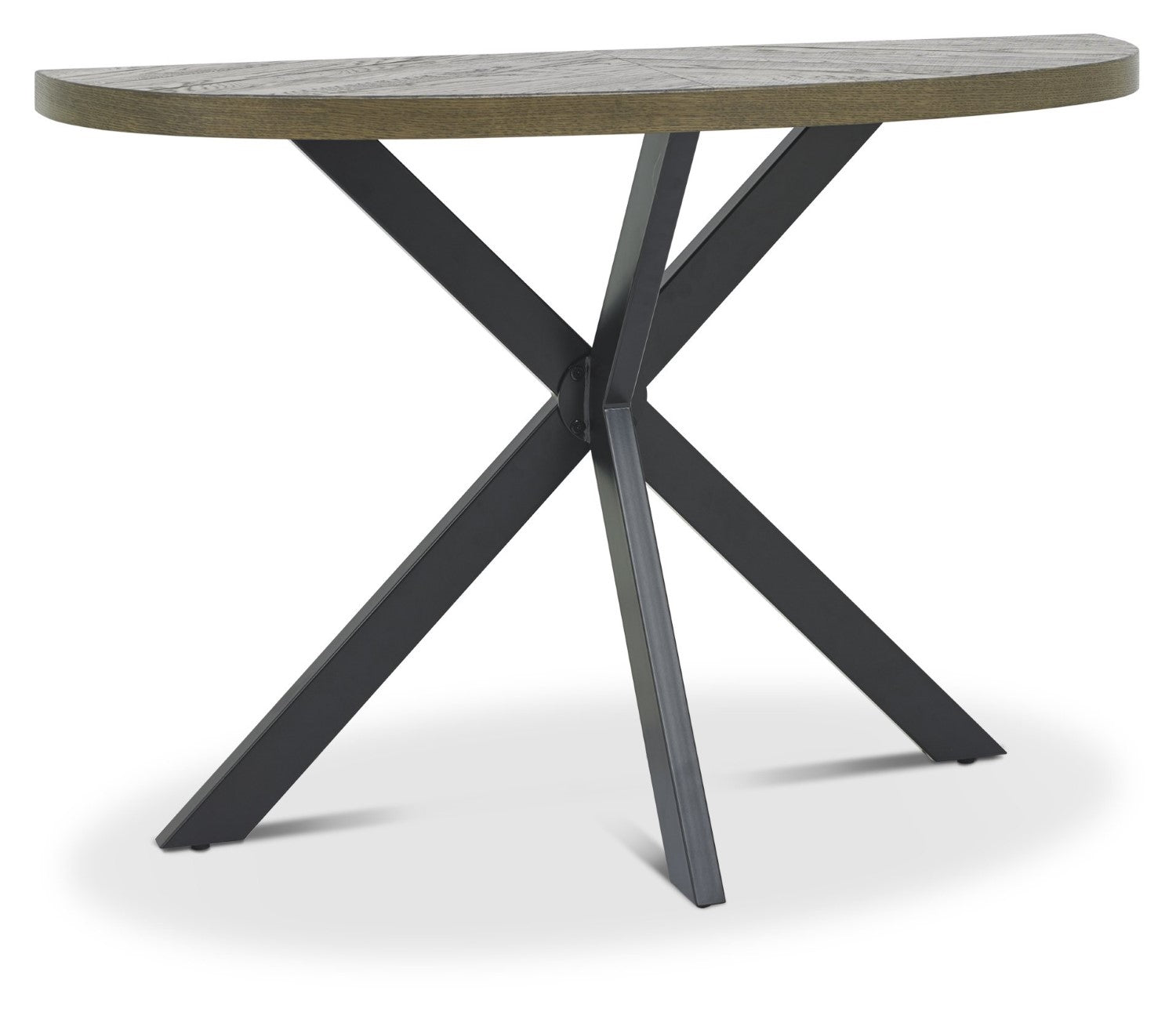 Dark Oak Top Half Circle Console Table Black Metal Legs - Home Furniture Interiors