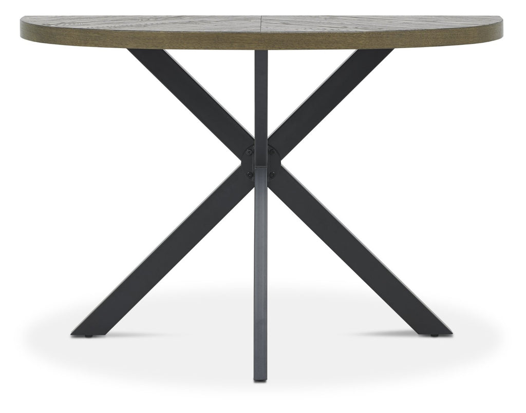 Dark Oak Top Half Circle Console Table Black Metal Legs - Home Furniture Interiors