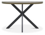 Dark Oak Top Half Circle Console Table Black Metal Legs - Home Furniture Interiors
