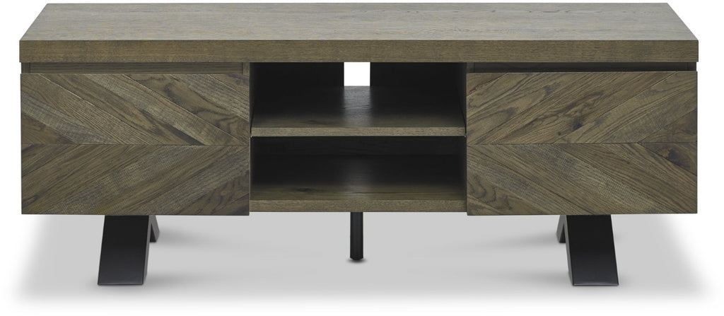 Large Dark Oak Wood 2 Door TV Unit - Home Furniture Interiors