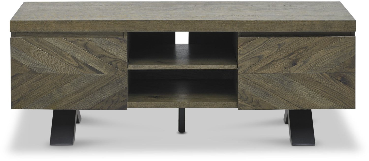 Large Dark Oak Wood 2 Door TV Unit - Home Furniture Interiors