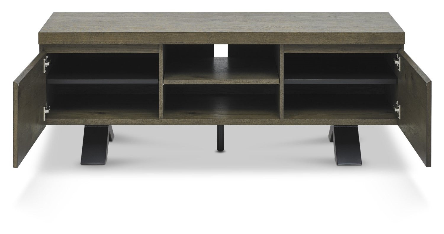 Large Dark Oak Wood 2 Door TV Unit - Home Furniture Interiors