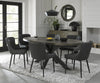 Dark Oak Oval Dining Table Set 6 Dark Grey Leather Chairs