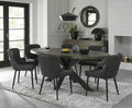 Dark Oak Oval Dining Table Set 6 Dark Grey Leather Chairs