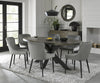 Dark Oak Oval Dining Table Set 6 Grey Velvet Fabric Chairs