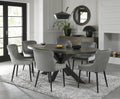 Dark Oak Oval Dining Table Set 6 Grey Velvet Fabric Chairs