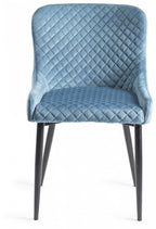 Dark Oak Oval Dining Table Set 6 Blue Velvet Fabric Chairs - Home Furniture Interiors