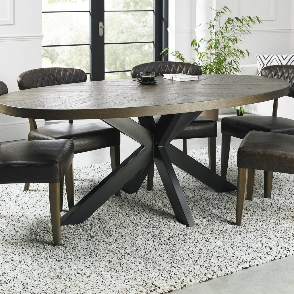Large Dark Oak Oval Parquet Dining Table