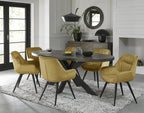 Dark Oak Large Oval Dining Table Set 6 Yellow Velvet Chairs