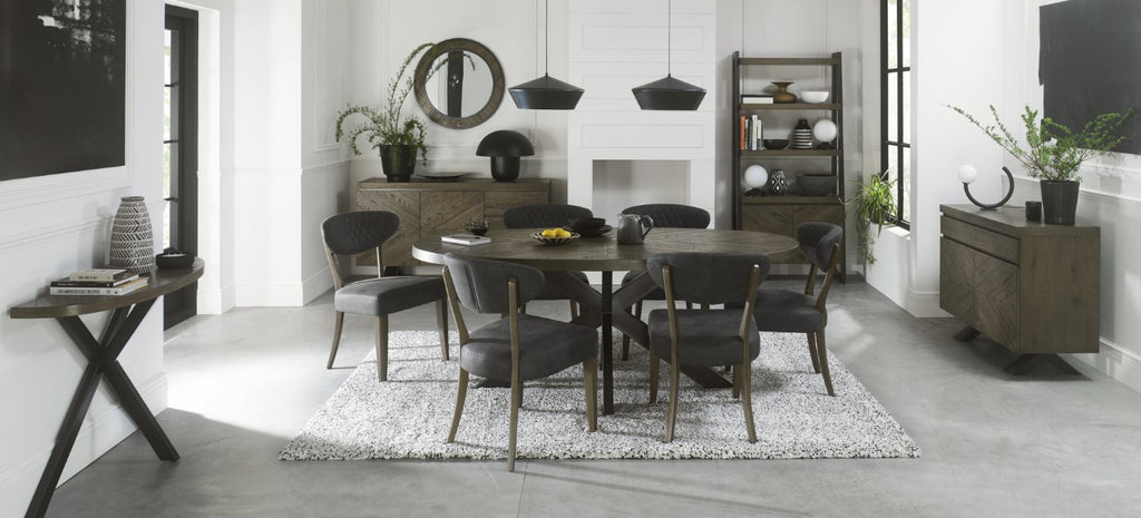 Large Dark Oak Oval Parquet Dining Table - Home Furniture Interiors