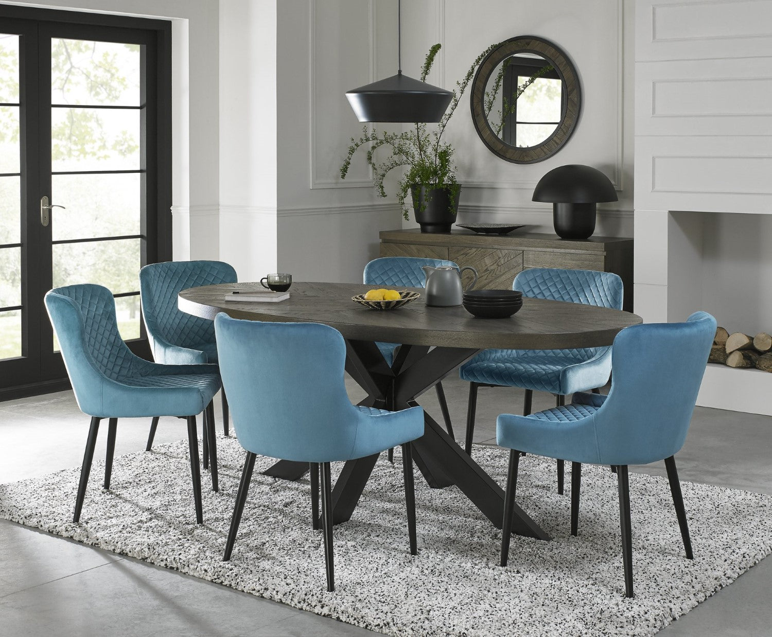 Large Dark Oak Oval Parquet Dining Table - Home Furniture Interiors