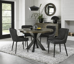 Dark Oak Small Dining Table Set 4 Dark Grey Leather Chairs