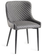Dark Oak Small Dining Table Set 4 Dark Grey Leather Chairs - Home Furniture Interiors